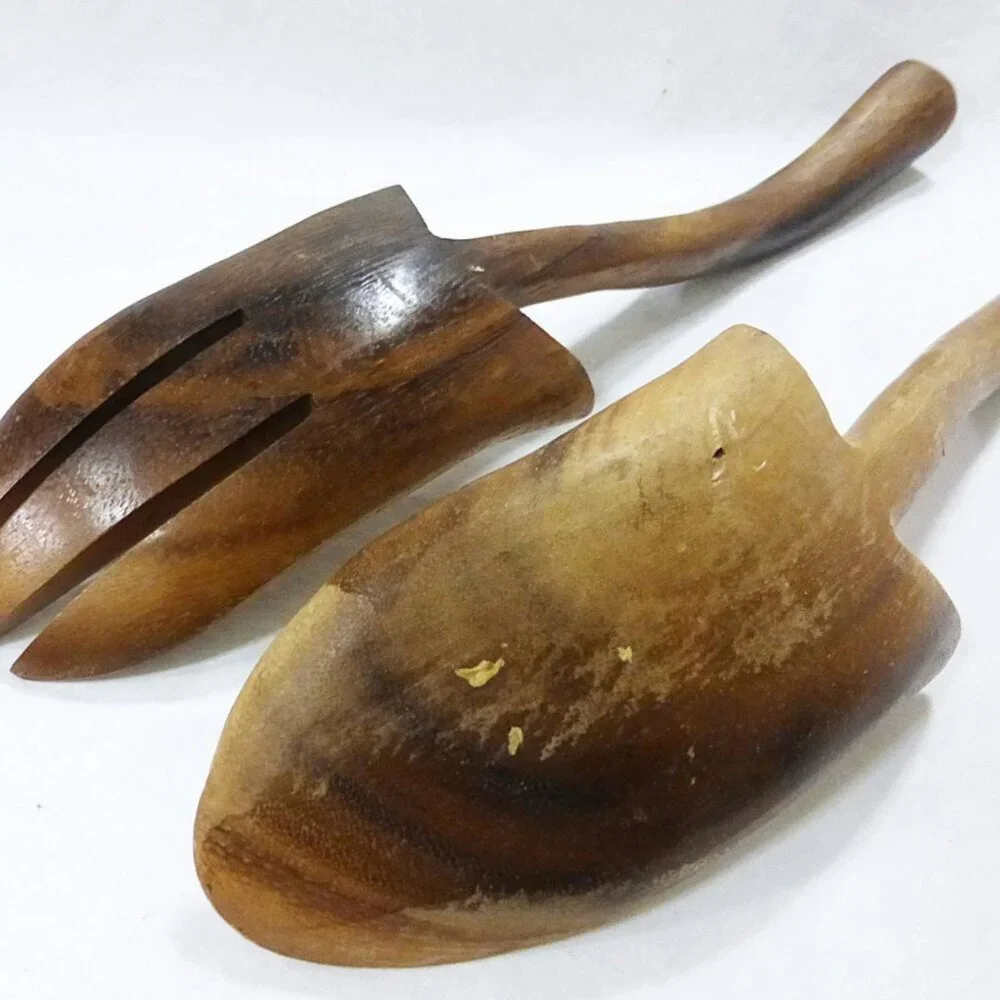 Vintage teak wood fork‎ and spoon serving set salad handcrafted rustic farmhouse